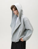 Textured Slant Zipper Hooded Sweatshirt