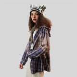 Luxury Plaid Oversized Hooded Blouse Shirt