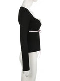 Cute Bandage Lace Trim Deep T-Shirt
