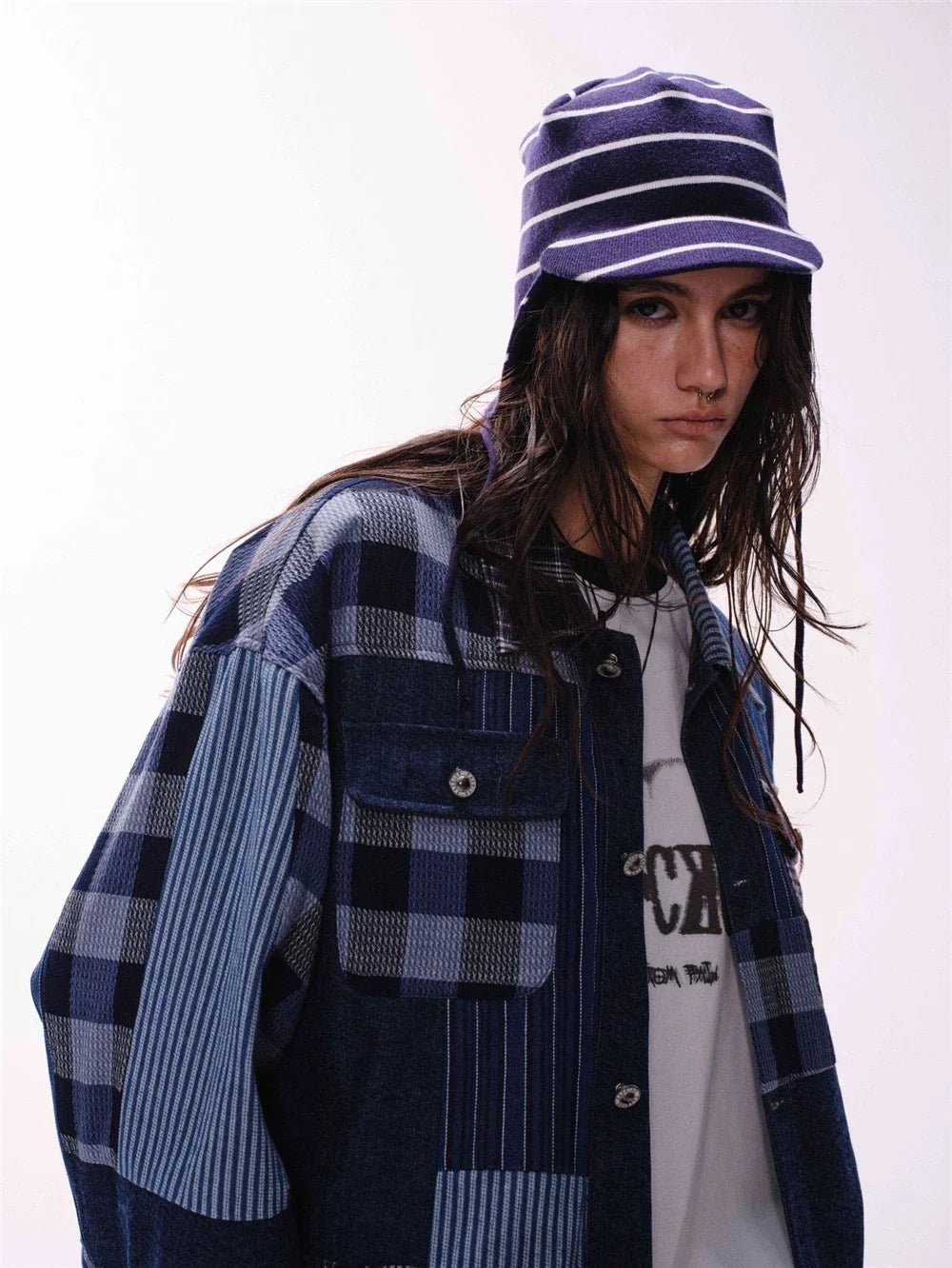 Versatile Retro Blue Casual Patchwork Denim Jacket