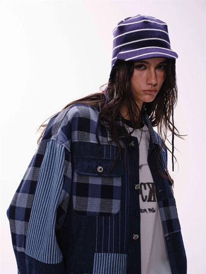 Versatile Retro Blue Casual Patchwork Denim Jacket