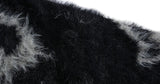 Black Jacquard Faux Fur Zipper Knit Cardigan