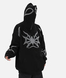 Spider Web Print Gothic Zip-Up Hooded Sweatshirt