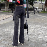 Durable Streetwear High Waist Elastic Flare Jeans