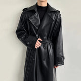 Stylish Black Leather Double Breasted Coat