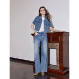 Rhinestone Short Sleeve Denim  Jacket