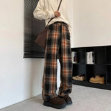 American Style Plaid Drape Straight Leg Pants
