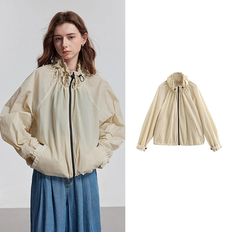 Lightweight Ice Silk Jacquard Drawn Collar Sweatshirt