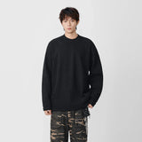 Distressed Solid Color Crew Neck Long Sleeve T-Shirt