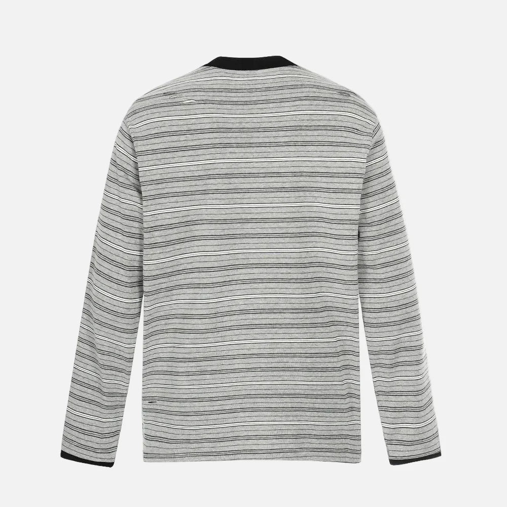 Elevated Ripped Henley Collar Long Sleeve T-Shirt