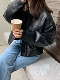 Women Classic Comfort Vintage Faux Fur Biker Leather Jacket