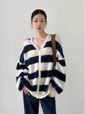 French Mohair Striped V-Neck Cardigan