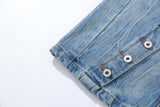 Vintage Washed Diagonal Placket Button Jeans
