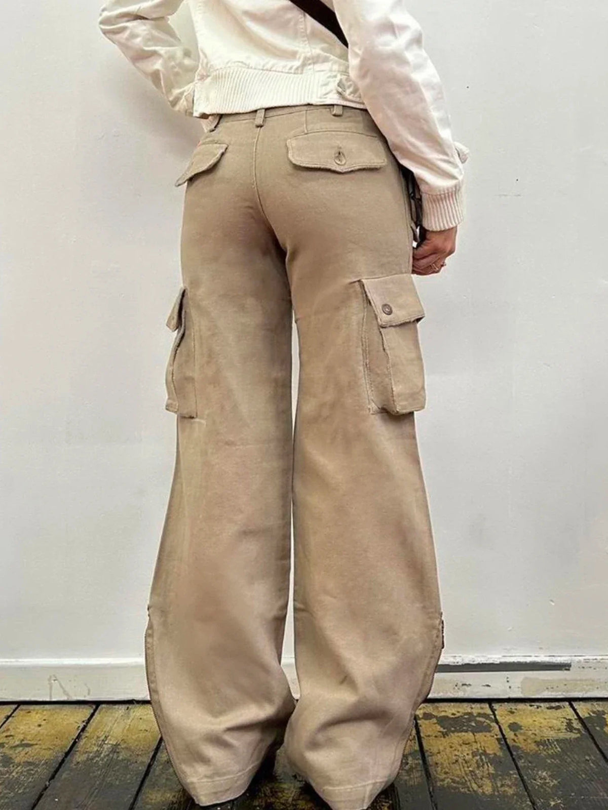 Vintage Khaki Flared Patchwork Denim Jeans