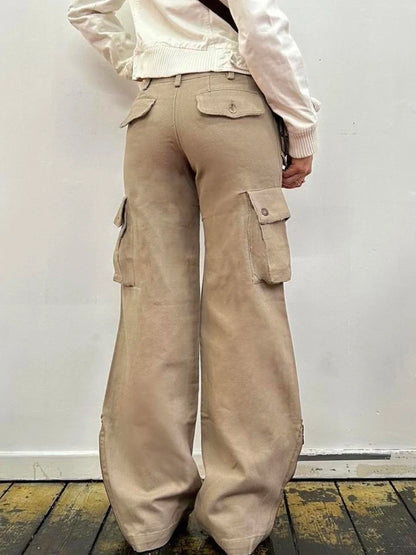Vintage Khaki Flared Patchwork Denim Jeans