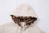 Leopard Spliced Hooded Padded Fleece Jacket