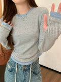 Vibrant Striped Long Sleeve Round T-shirt