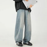 Solid Washed Distressed Wide Leg Jeans