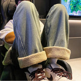 Thickened Korean Style Fleece Lined Jeans