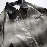 Gradient Turn-down Collar Leather Jacket