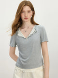 Layered Knit Lapel Short Sleeve T-Shirt