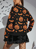 Pumpkin Bats Pattern Knitted Sweater