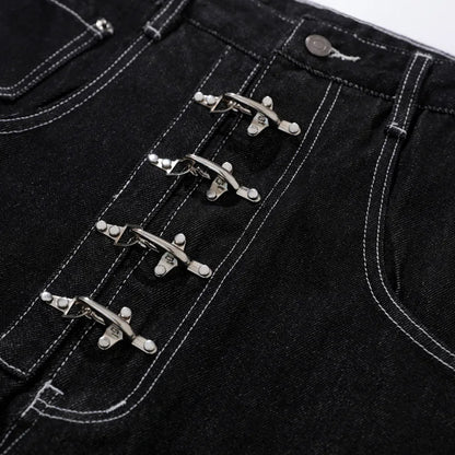 Y2K High Waist Buttoned Boot Cut Denim Jeans