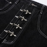 Y2K High Waist Buttoned Boot Cut Denim Jeans