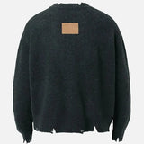 Retro Grunge Distressed Knit Half Zipper Sweater