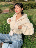 Lamb Wool Solid Zip Up Hoodie