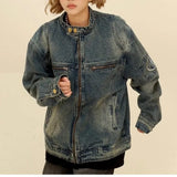 Loose Blue Denim Jacket with Pockets