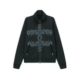 Grunge Aesthetics Tattoo Print Zipper Shirt