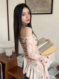 Flare Sleeve Mesh Off Shoulder T-Shirt