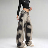 Women Vintage Grey Tie Dye Baggy Jeans