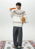 American Style Oversized Fair Isle Crewneck Sweater