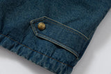 Y2K Washed Distressed Denim Padded Fur Jacket