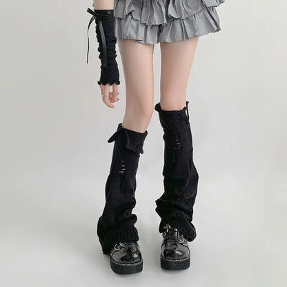 Y2K Grunge Distressed Knitted Leg Warmers