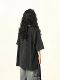 Washed Black Rose Print Round T-Shirt