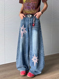 Star Embroidery Baggy Stacked Hip Hop Jeans