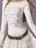 Y2K Lace Patch Slim Fit T-Shirt