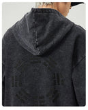 Washed Streetwear Embroidered Zip-Up Hooded Sweatshirt
