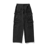 Timeless Fit Washed Denim Wide Leg Cargo Jeans