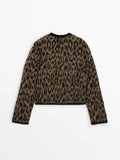 Ethereal Brown Leopard Print Round Neck Cardigan