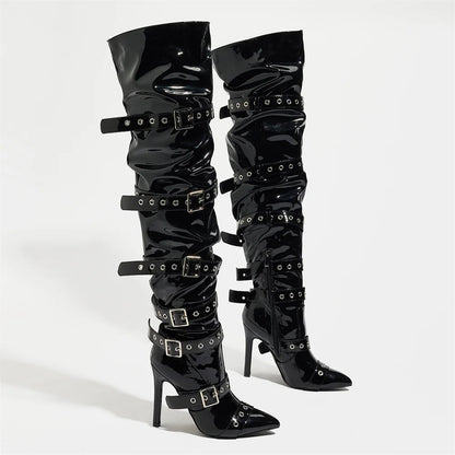 Gothic Punk Buckle-Belts High Heel Boots