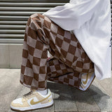 Brown Plaid-Allover Denim Jeans