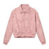 Men Pink Gradient Spring Leather Jacket