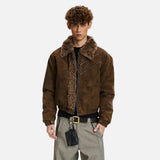 Retro High Street Spliced Fur Collar Zipper Jacket