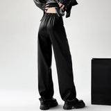 Retro Black Wide Leg Leather Pants