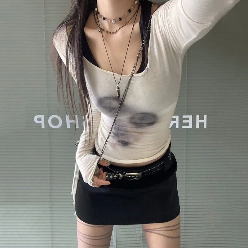 Sheer Mesh Cropped Korean Top