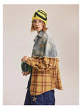 Autumn Plaid Distressed Denim Long Sleeve Shirt